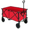 Outdoor Folding Wagon Cart with Adjustable Handle and Universal Wheels - Red