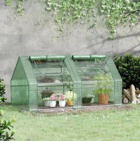 Portable Greenhouse Garden Hot House with Two PE/PVC Covers;  Steel Frame and 2 Roll Up Windows 6' x 3' x 3' - Green