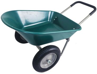 Dual-Wheel Home Garden Yard Utility Wheelbarrow Cart with Built-in Stand - Green