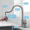 Kitchen Faucet- 3 Modes Pull Down Sprayer Kitchen Sink Faucet, Brushed Nickel Kitchen Faucet Single Handle, 1or3 Holes with Deck Plate, 100% Lead-Free