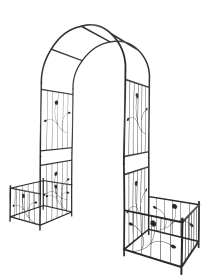 Metal Garden Arch with two plant stands 79.5'' Wide x 86.6'' High Climbing Plants Support Rose Arch Outdoor Black - as Pic