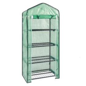 69x49x160cm Black Iron Pipe Pointed Mini Flower Stand With 4 Layers Of Grid; With Zipper Rolling Door; PE Cloth Green House - as picture