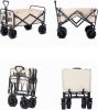 Folding Wagon Carts Collapsible Beach Wagon with Big Wheels for Sand 330lbs Capacity - Khaki