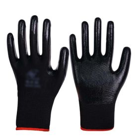 12 Pairs Black Nitrile Rubber Coated Work Gloves Nylon Working Gloves for Men - Default