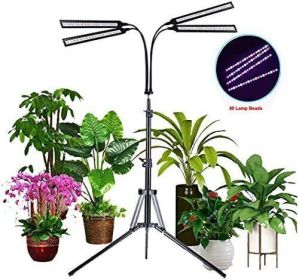 4 Head LED Grow Light with Stand for Indoor Plants Full Spectrum Plant Grow Lamp - Black