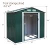 4.2' x 7' Outdoor Storage Shed, Backyard Tool House with Sliding Doors, Base, Vents, Metal Lawn Equipment - Green