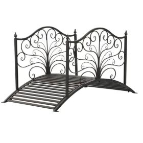 4' Metal Arch Backyard Garden Bridge with Safety Siderails, Delicate Scrollwork, & Easy Assembly, Black Bronze - Garden Bridge