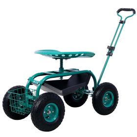 Rolling Garden Scooter Garden Cart Seat with Wheels and Tool Tray, 360 Swivel Seat,Green - as Pic