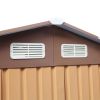 4.2' x 7' Outdoor Storage Shed, Backyard Tool House with Sliding Doors, Base, Vents, Metal Lawn Equipment - Brown