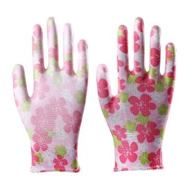 12 Pairs Thin PU Coated Work Gloves Nylon Working Gloves for Women, Pink Flower - Default