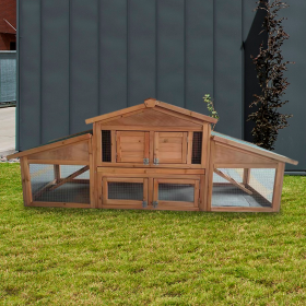 Garden Backyad 2-layer Large Wooden Outdoor Rabbit Hutch Chicken Coop with Doors, Tray, Asphalt Roof - as Pic