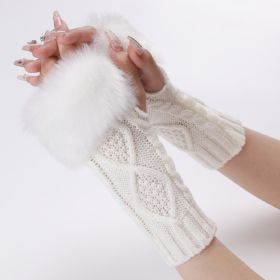 Women's Woolen Gloves In Autumn And Winter In Europe And America (Option: White-One size)