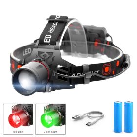 T6 white light green light red light zoom headlight (Option: Red-No battery)