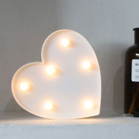 Luminous LED Letter Number Night Light English Alphabet Number Battery Lamp Romantic Wedding Christmas Party Decoration (Option: Always lit-Heart shaped white)