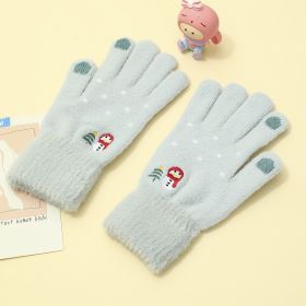 Padded And Thickened Warm Snowman Embroidered Touch Screen Gloves (Option: Blue-One size)