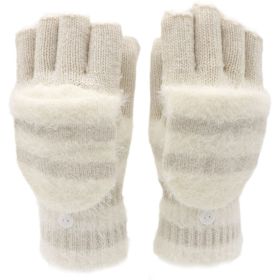 Flip Half Finger Knitting Wool Gloves (Option: Beige-Average Size)