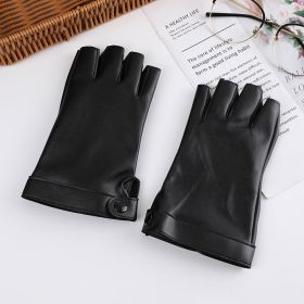 Fashion PU Leather Steampunk Women's Half Finger Gloves (Option: Side buckle 17X8cm-One size)