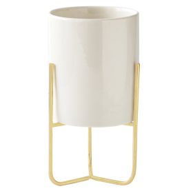 Gold-plated Iron Vase Simple Iron Frame Ceramic Flower Pot (Option: Metal Frame High Basin-Perforated)