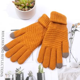 Men And Women Outdoor Cycling Fleece Warm Touch Screen Gloves (Option: Orange-One size)