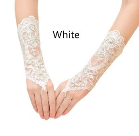 Bridal Wedding Dress Long Gloves Strappy Fingerless (Option: White-One size)