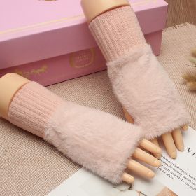 Women's Winter Plush Warm Writing Fingerless Knitted Half Finger Exposed Sleeve Cover Wristband (Option: Pink-Average Size)