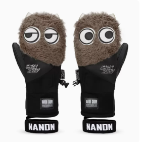 Big Eyes Ski Gloves Waterproof Wear Resistant Warm Single Board Plush Gloves (Option: Khaki-M)