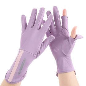 Summer Men And Women's Thin Elastic Breathable Ice Silk Sunscreen Gloves (Option: Extended Purple-Womens style-One size)