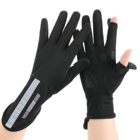 Summer Men And Women's Thin Elastic Breathable Ice Silk Sunscreen Gloves (Option: Extended black-Womens style-One size)