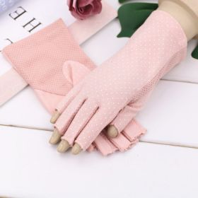 Summer Sun Protection Half Finger Gloves UV Protection Ultra-thin Driving (Option: Dotted Half Finger Light Pink-Average Size)