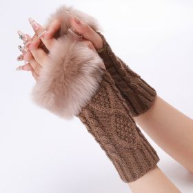 Women's Woolen Gloves In Autumn And Winter In Europe And America (Option: Khaki-One size)