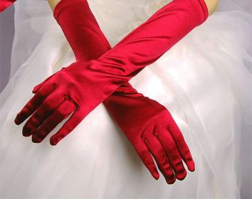 Bridal Gloves Wedding Dress Show Banquet (Color: Wine Red)