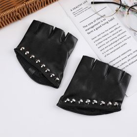 Fashion PU Leather Steampunk Women's Half Finger Gloves (Option: Rivet 11.5X10cm-One size)