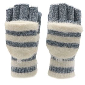 Flip Half Finger Knitting Wool Gloves (Option: Blue-Average Size)