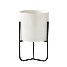 Gold-plated Iron Vase Simple Iron Frame Ceramic Flower Pot (Option: Black Frame Middle Basin-Perforated)