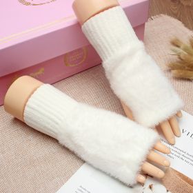 Women's Winter Plush Warm Writing Fingerless Knitted Half Finger Exposed Sleeve Cover Wristband (Option: White-Average Size)