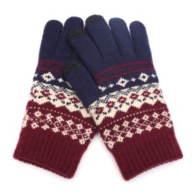 Winter Cashmere-like Fleece-lined Thermal Knitting Gloves (Option: Wine Red-Average Size)