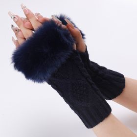 Women's Woolen Gloves In Autumn And Winter In Europe And America (Option: Navy Blue-One size)