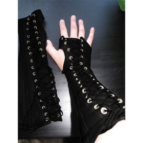 PU Long Lace Up Wrist Guard Half Finger Gloves (Option: Black-M)