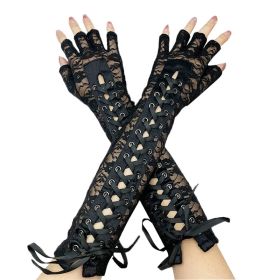 Female Lace Touch Screen Gloves Half Finger (Option: Black-One size)