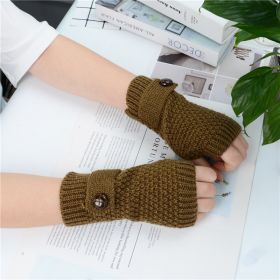 Half Fingerless Gloves In Autumn And Winter (Option: Khaki-One size)