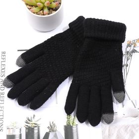 Men And Women Outdoor Cycling Fleece Warm Touch Screen Gloves (Option: Black-One size)