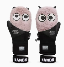 Big Eyes Ski Gloves Waterproof Wear Resistant Warm Single Board Plush Gloves (Option: Pink-S)