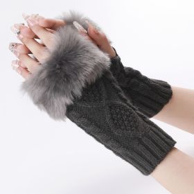 Women's Woolen Gloves In Autumn And Winter In Europe And America (Option: Dark Grey-One size)