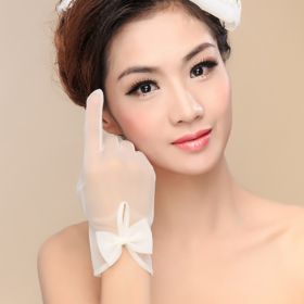 New Wedding Dress Korean Style Dress Gloves Lace Short (Color: Beige)