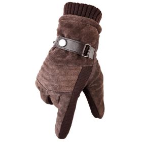 Motorcycle Cold Proof Warm Leather Gloves (Option: Brown rib-One size)