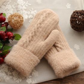 Women's Winter Warm And Cute Riding Gloves With Velvet (Option: Beige-Average Size)