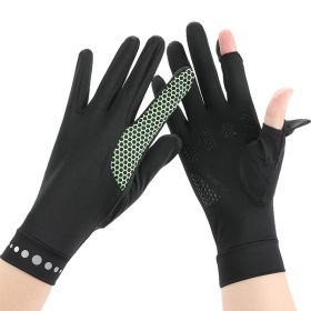 Summer Men And Women's Thin Elastic Breathable Ice Silk Sunscreen Gloves (Option: Honeycomb dark grey-Womens style-One size)