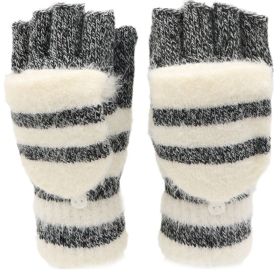 Flip Half Finger Knitting Wool Gloves (Option: Black-Average Size)