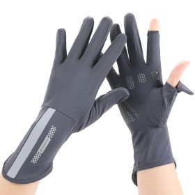 Summer Men And Women's Thin Elastic Breathable Ice Silk Sunscreen Gloves (Option: Extended dark grey-Womens style-One size)