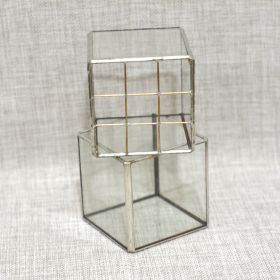 Vintage Glass Succulent Flower Pot Furnishings (Option: Mesh Tin Silver-8x8x16cm)